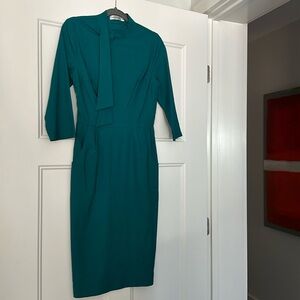 3/4 sleeve stretch dress - dark teal w/ pockets